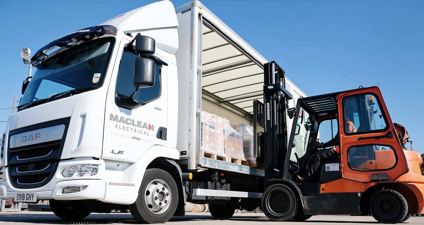 MacLean truck loading product by forklift