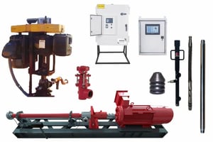 Photo of a complete line of DNOW Artificial Lift technologies that help you maximize production, from PC pumps to surface pumps to plungers.