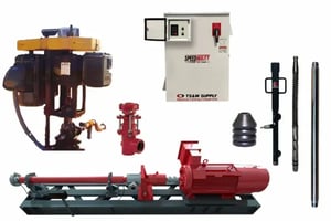 Photo of a complete line of DNOW Artificial Lift technologies that help you maximize production, from PC pumps to surface pumps to plungers.