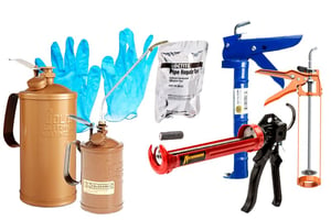 DNOW sells caulking guns, pump oilers, nozzles, and mix adhesive components