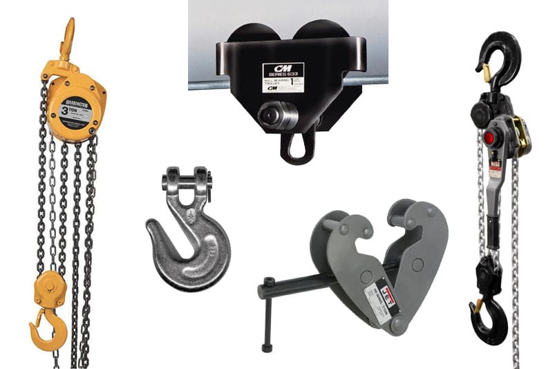 DNOW sells heavy-duty lifting equipment like hoists and cranes in an industrial setting.