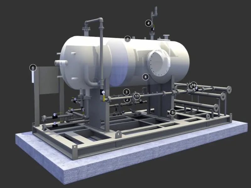 Different types of configurations for industrial pressure separator vessels for separating gas, oil, and water mixtures.