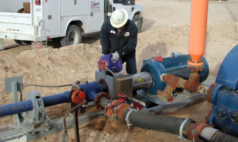 Photo of DNOW Technicians Executing Preventative Maintenance on a field pump to Extend the Life of Pump. Photo of DNOW Technicians Executing Preventative Maintenance on a field pump to Extend the Life of Pump.