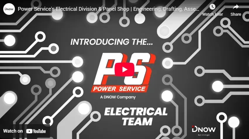 Power Service promotional image introducing their new electrical team and their capabilities for electrical engineering, integration and automation solutions.