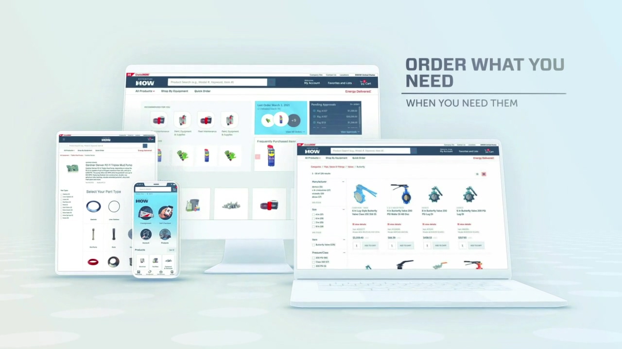 Image showing DNOW eCommerce solution tailored to your procurement needs on multiple devices.