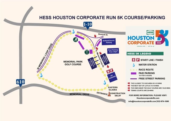 Hess Houston Corporate Run 5K Course and Parking.