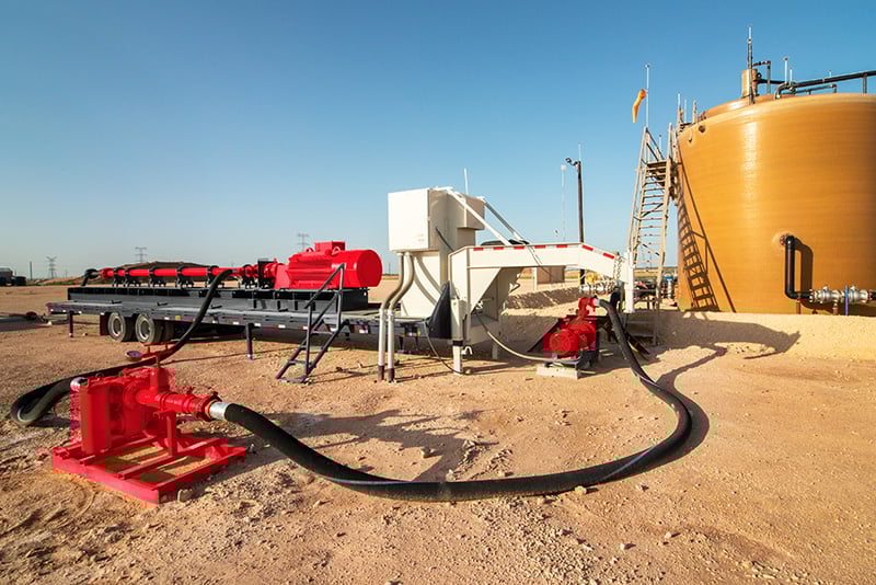 Image of the Flex Flow Horizontal Pumping System (HPS), a great choice for efficient surface horizontal pumping for Salt Water Disposal (SWD). Image of the Flex Flow Horizontal Pumping System (HPS), a great choice for efficient surface horizontal pumping for Salt Water Disposal (SWD).