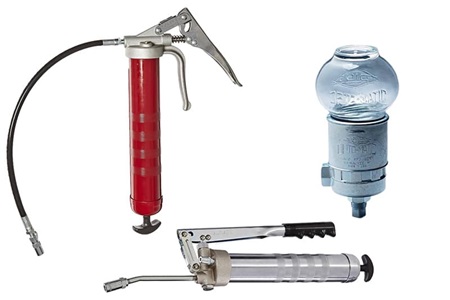 DNOW's selection of industrial lubricators, showcasing automatic oilers and heavy-duty grease guns for machinery.