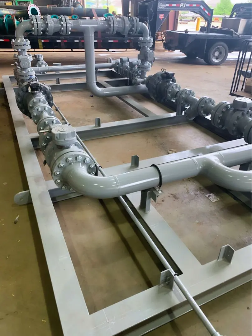 Photo of Power Service builds gas measurement skid with orifice, ultrasonic and turbine meter runs with accurate readings to AGA standards. Photo of Power Service builds gas measurement skid with orifice, ultrasonic and turbine meter runs with accurate readings to AGA standards.