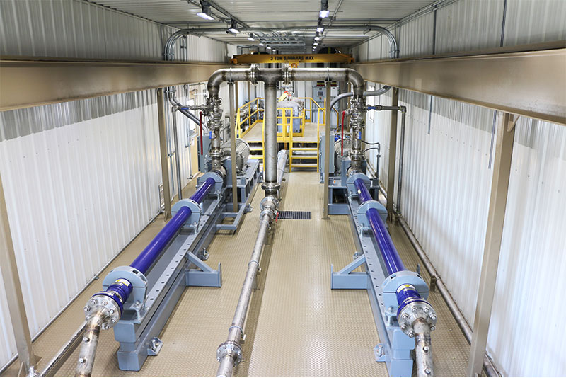Power Service's Salt Water Disposal (SWD) Turnkey Package, is equipped with multiple horizontal multistage pumps and state-of-the-art control logic.