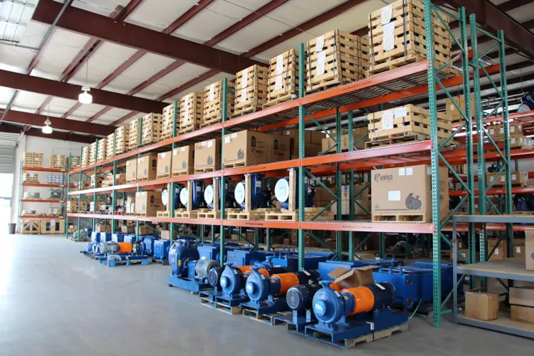 Photo showing Odessa Pumps, a DistributionNOW company, inventory of a complete line of reliable and high-quality centrifugal pumps.